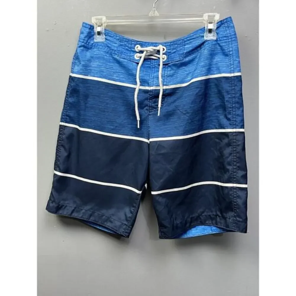 Hollister Swim Trunks Mens Small Blue Striped Mesh Lined Drawstring Polyester‎